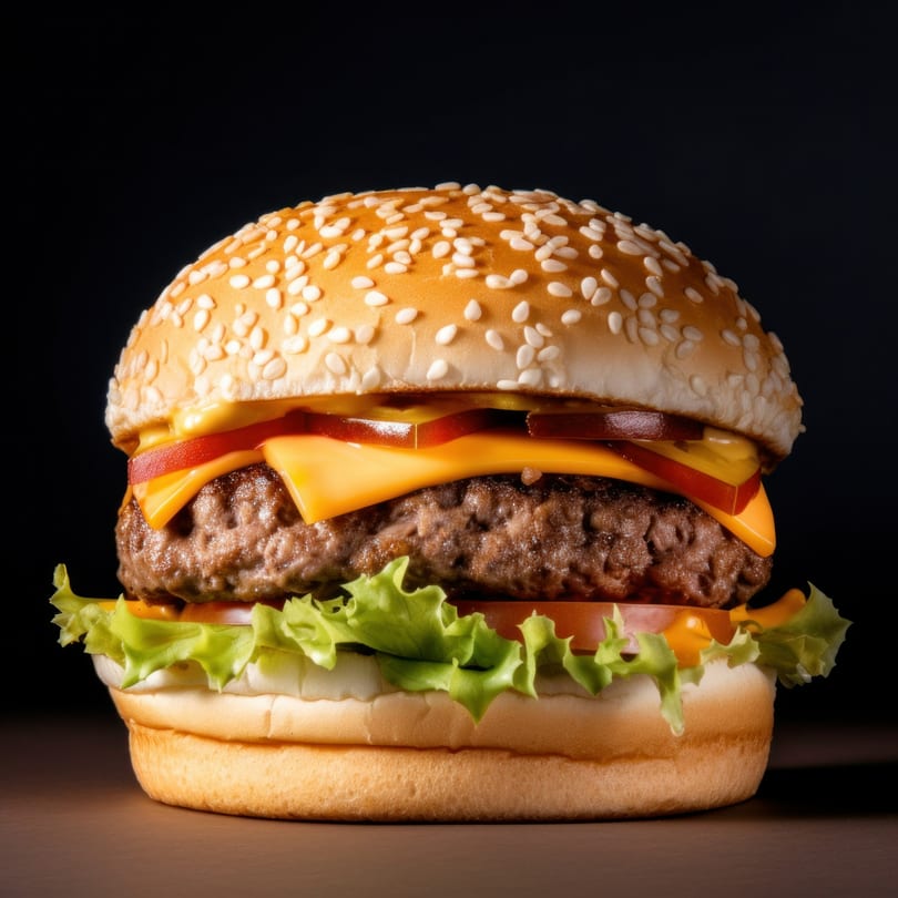 A delicious AMERICA'S BEST WINGS burger with cheese, lettuce, tomato, and sesame seed bun.